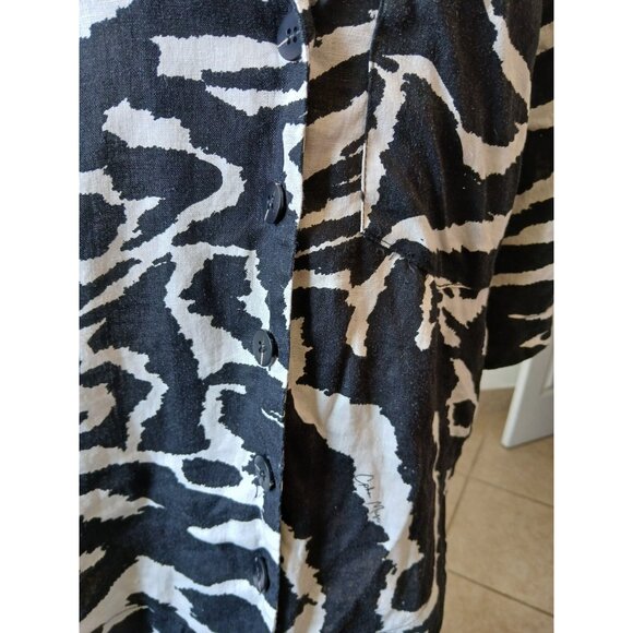 Copenhagen Muse Womens Blouse Linen Shirt S Black White Zebra Button Modern Boho - Picture 9 of 16